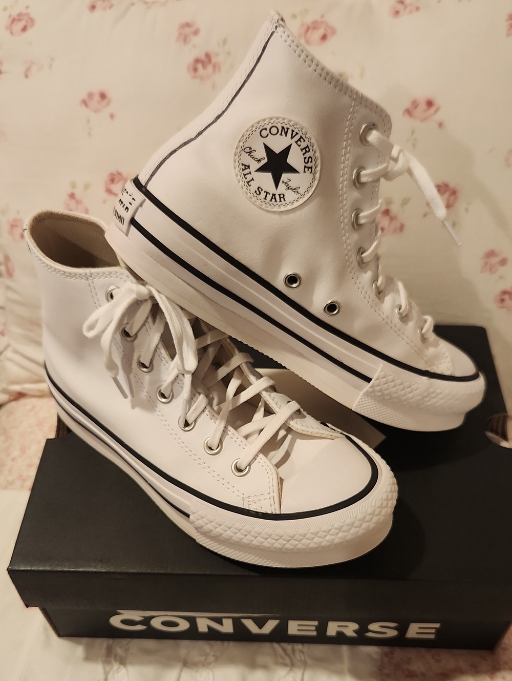 Converse White High Top Sneakers with Black Trim
